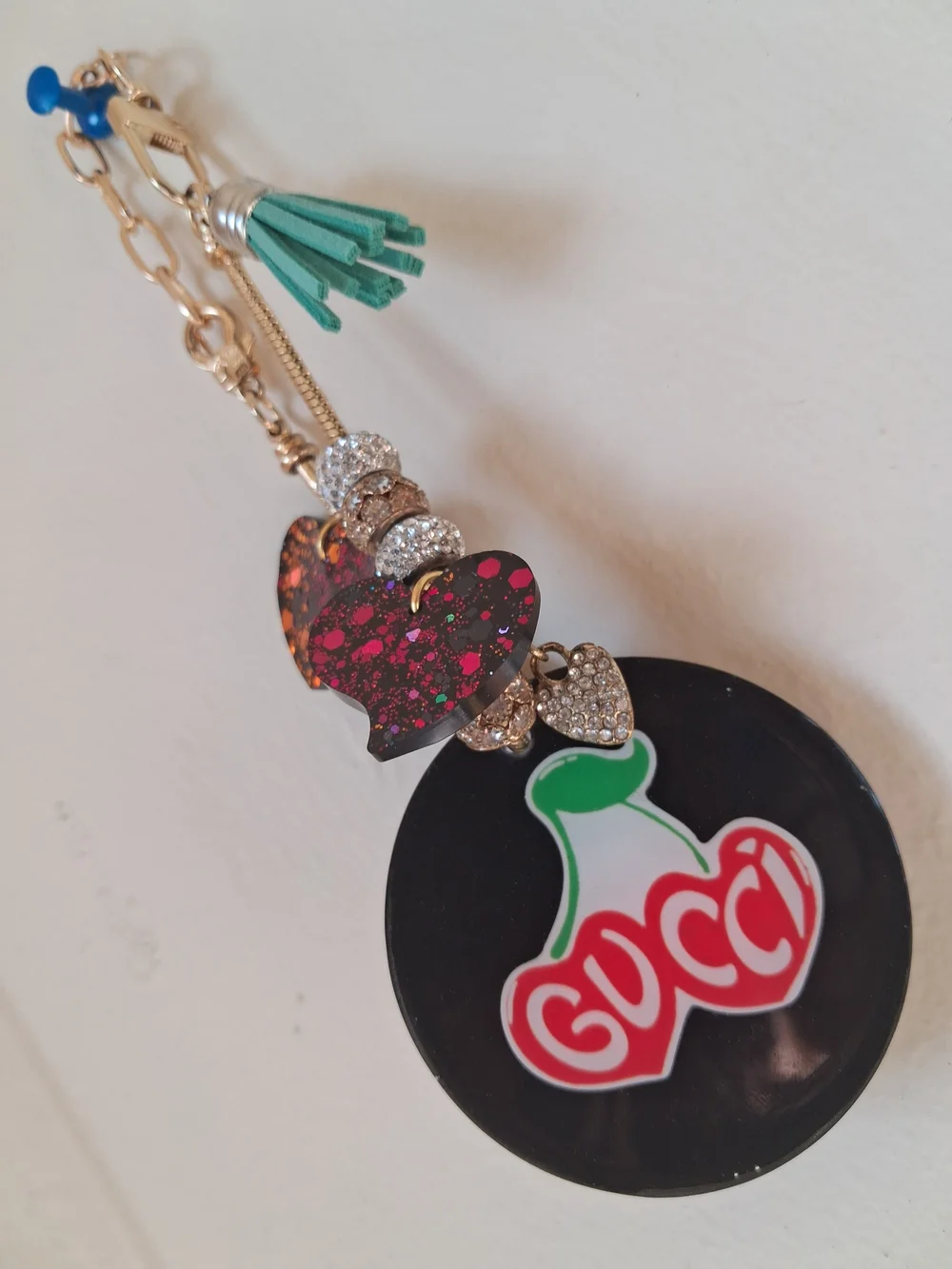 Cute Logo Black Cherry Logo Tassel Heart Keychain Charm